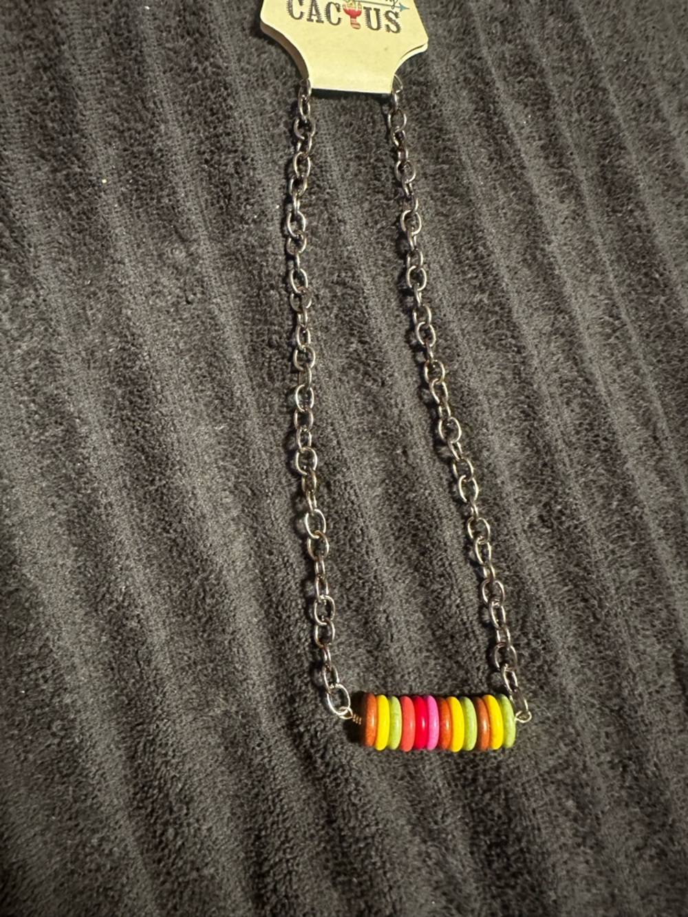 Multi Colorful Bead Bar Necklace - Black Chain